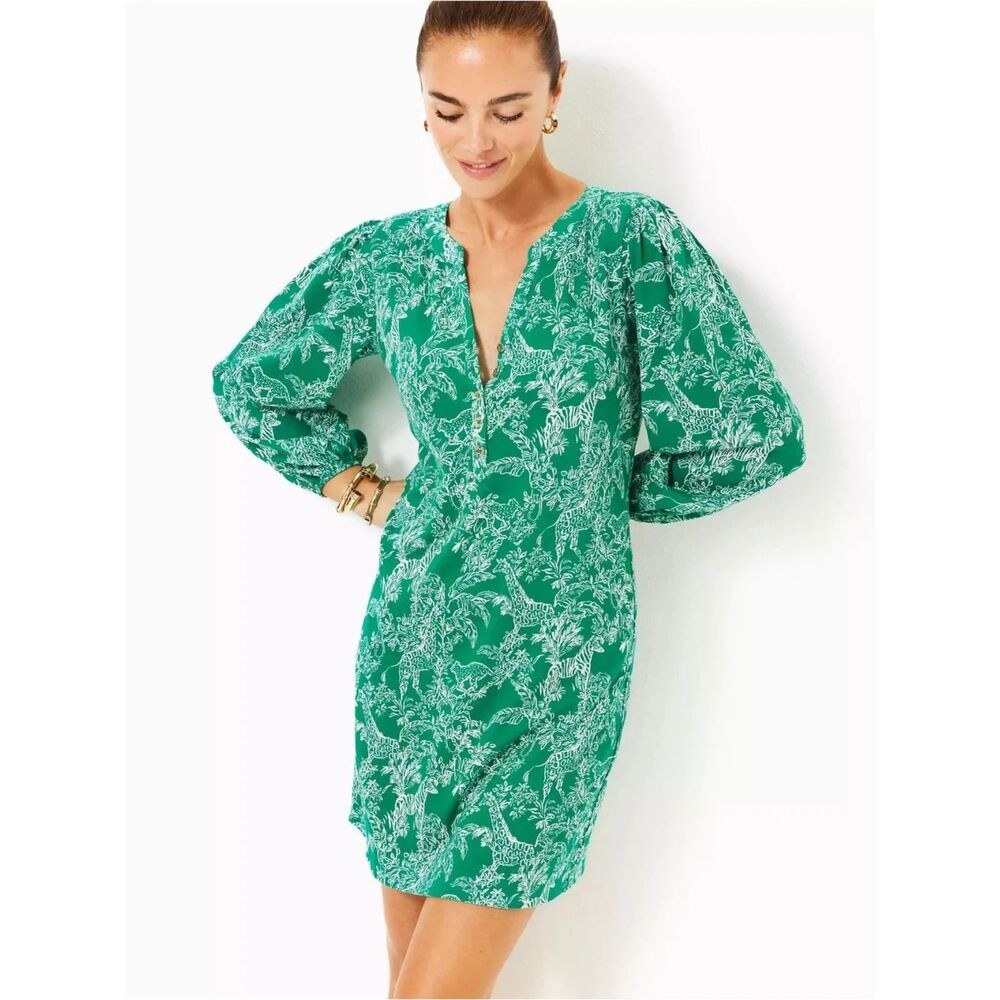 Lilly Pulitzer Emery Dress - Fiddle Leaf Green Safari Party - XXL